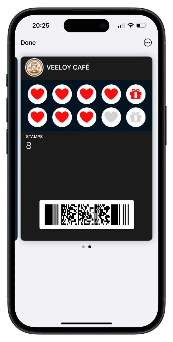 screenshot: Scan the <strong>shop's QR code</strong> or open the pass directly from <strong>wallet</strong>