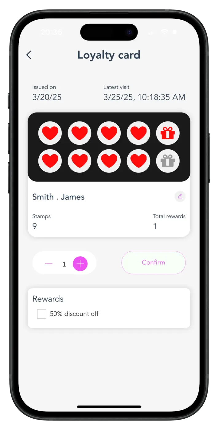 screenshot: A staff member will grant rewards or process redemption via the VeeCard App