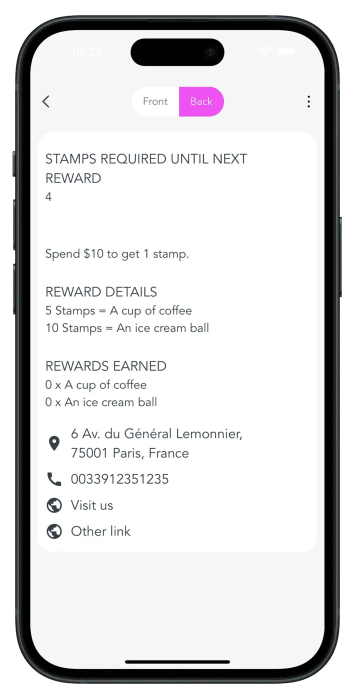 screenshot: Design the back of your card