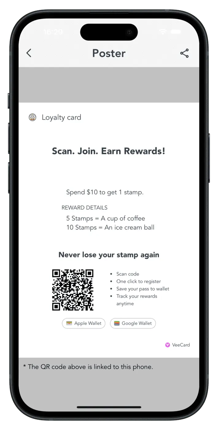 screenshot: Publish your card and print your flyer